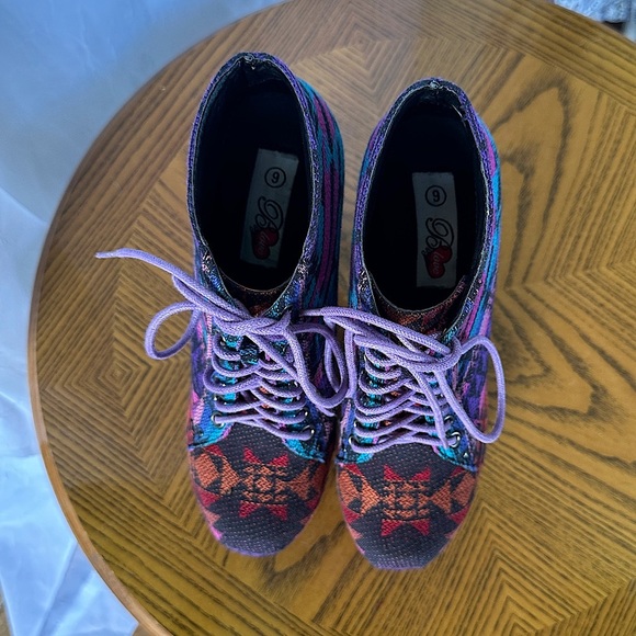 B Love Style Colorful Boho Tribal Print High Heel Lace Up Ankle Boots - Picture 16 of 17